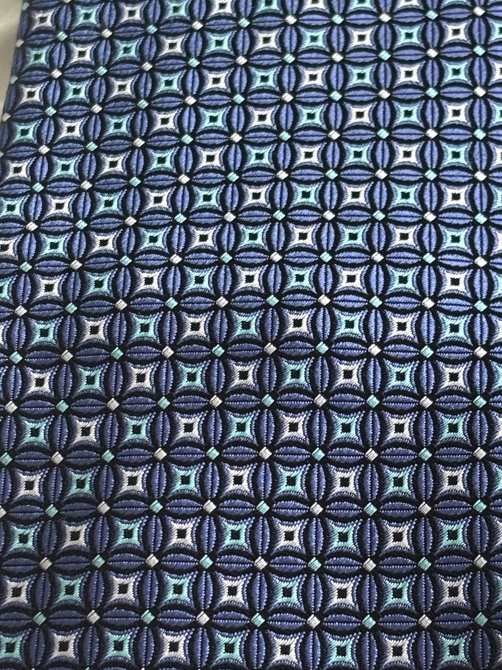 Navy Geometric Jacquard with Aqua Accents